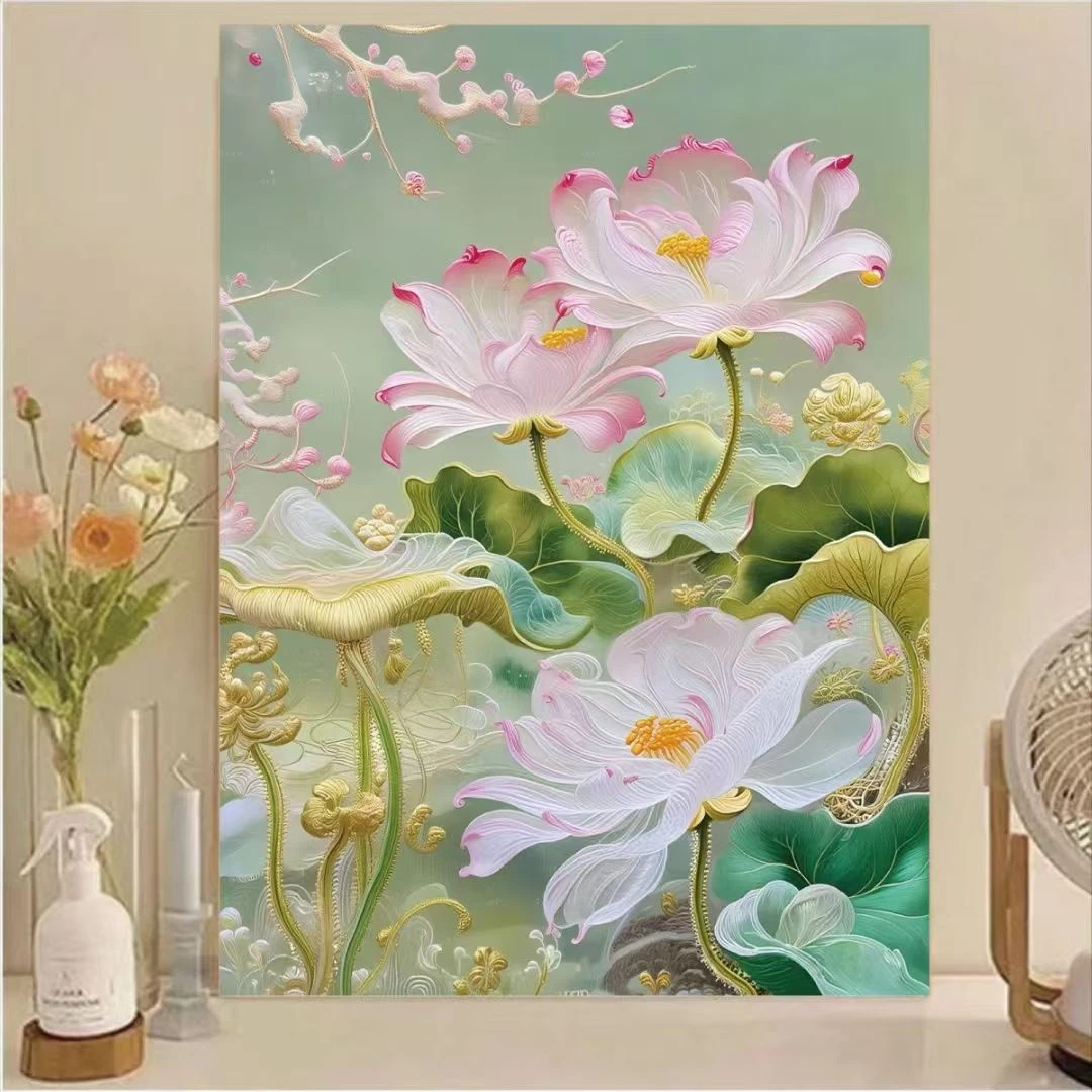 新款5D满钻荷花钻石画厂家直销