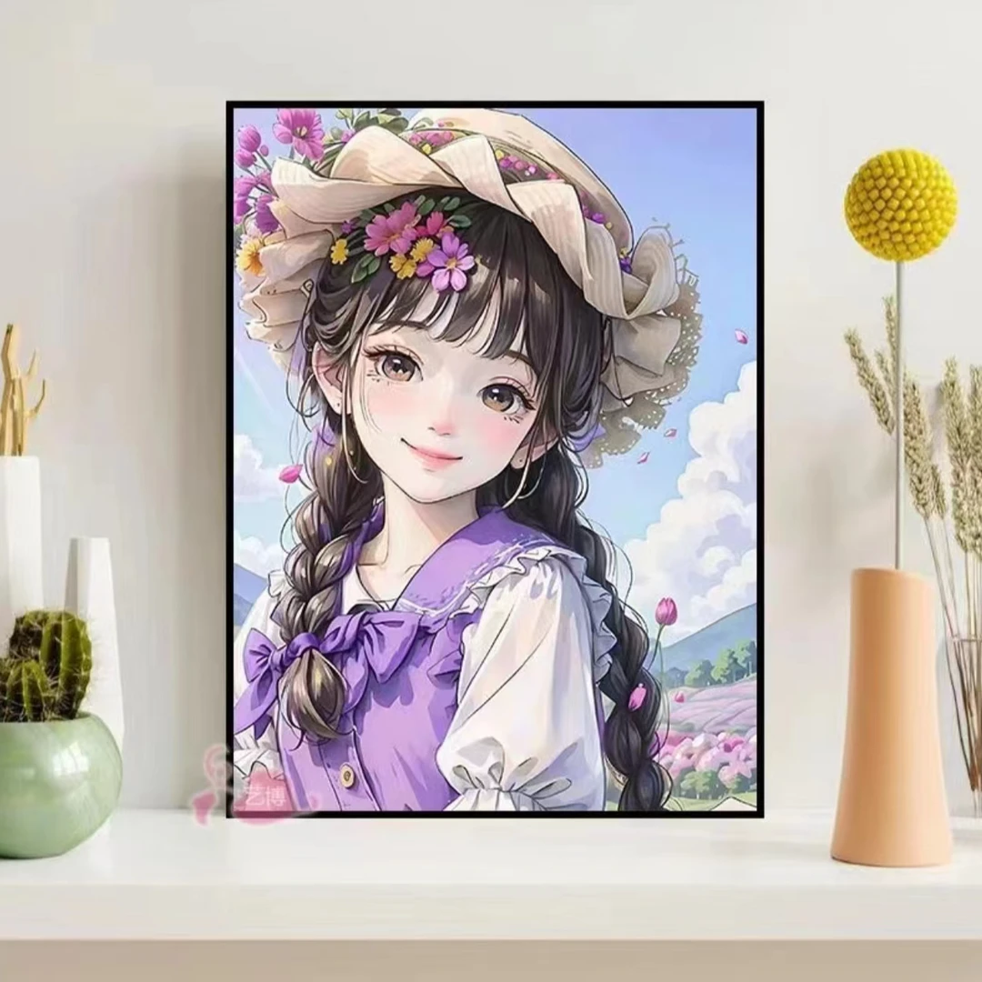 新款5D满钻漫画少女钻石画厂家直销