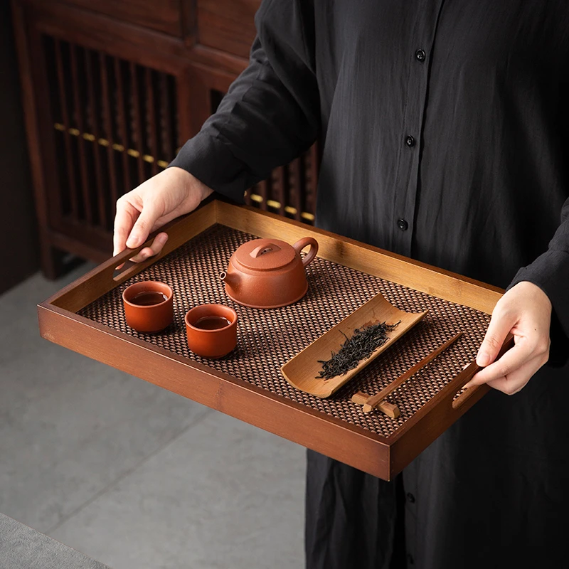 家用竹木盘水果点心围炉煮茶小盘子胡桃色中式茶杯收纳托盘