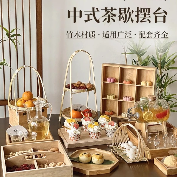 多宫格零食托盘家用杂物茶几收纳盒桌面分格整理木盒方形木质格子