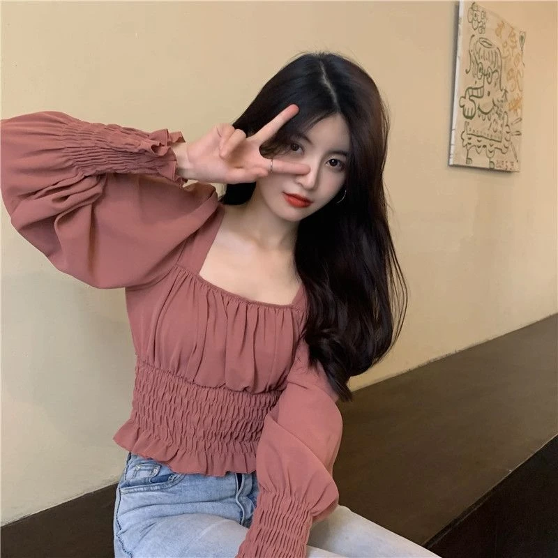 法式白色方领长袖衬衫女春季新款上衣韩版修身显瘦百搭休闲