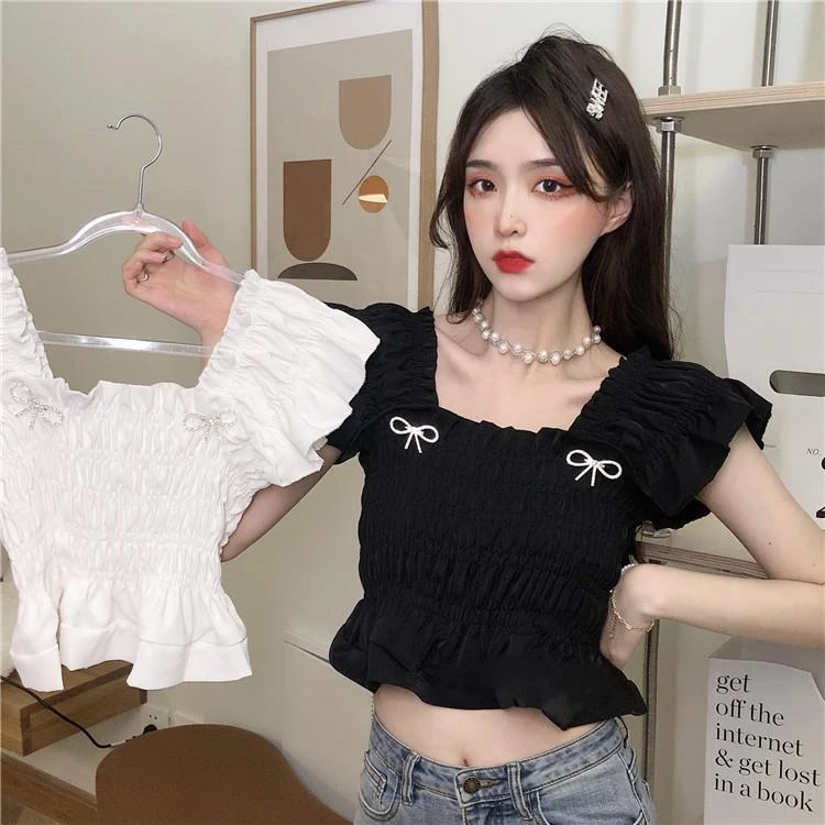 甜辣妹风方领短款上衣女装设计感小众夏季2024新款高级感别致衬衫