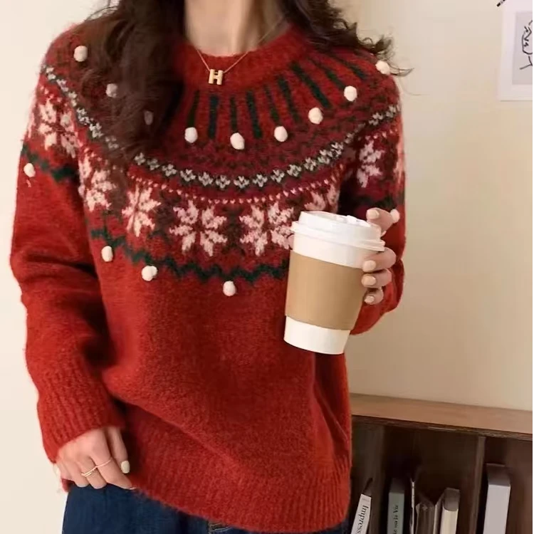 复古港风费尔岛时尚百搭秋冬ins毛衫套头女装圆领毛衣（直播链接）