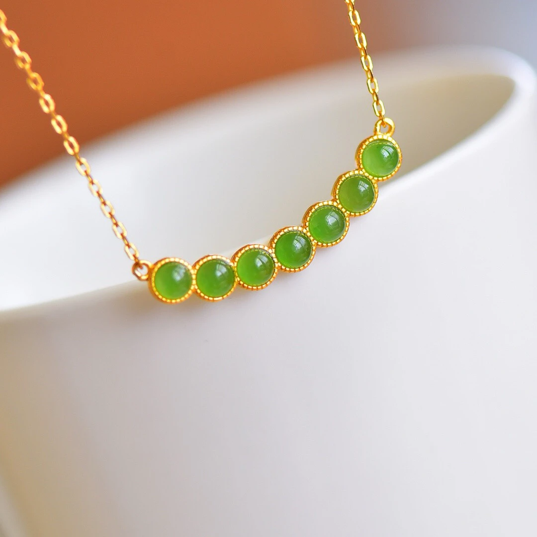 s925银镶天然和田玉碧玉锁骨链气质百搭项链自生项链吊坠10312