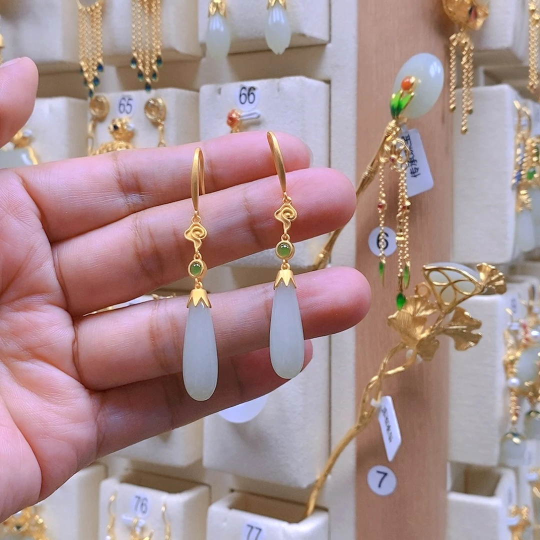 和田玉颈饰银S925镀金镶嵌