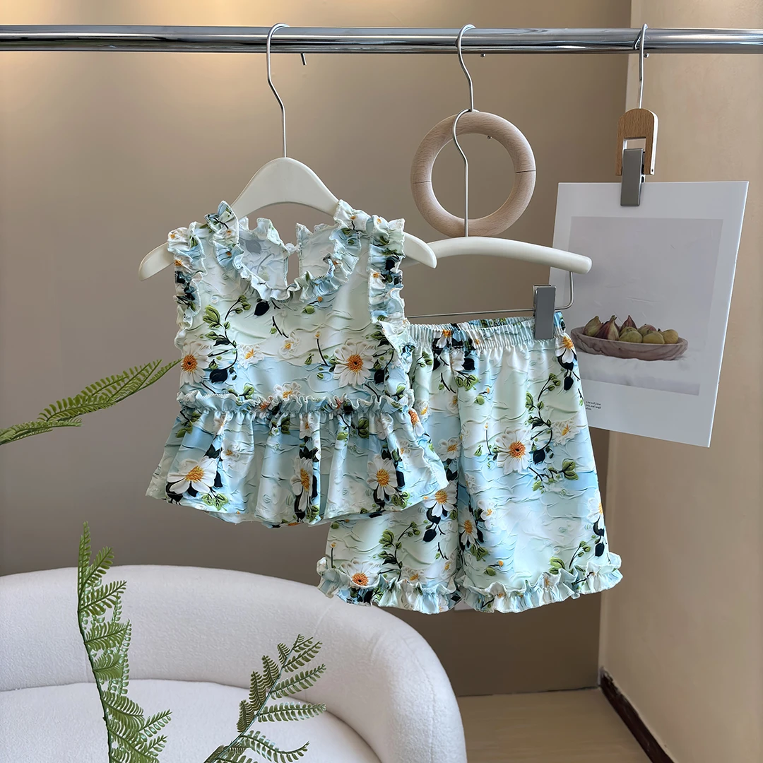 女童夏装套装2025夏季新款女孩无袖背心上衣时尚碎花韩版两件套T