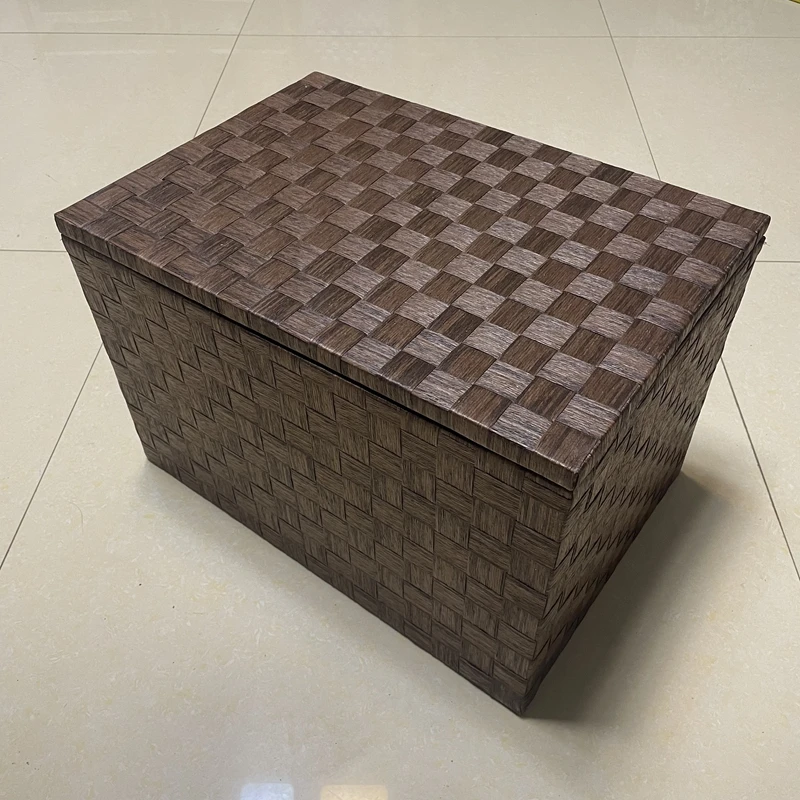87号微瑕款 长50宽35高33 手工编织实木框架咖色收纳箱整理箱