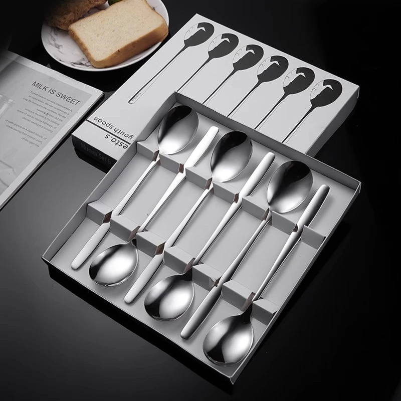 韩式长柄汤勺家用吃饭汤匙调羹勺礼盒套装居家日用c