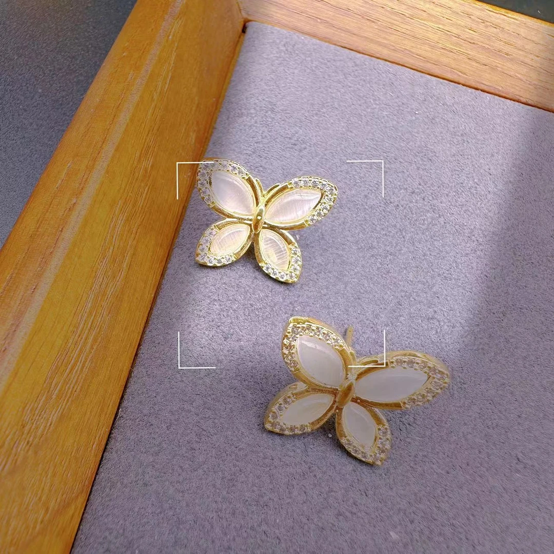 铜合金合成锆石耳饰 蝴蝶仙仙精致轻奢气质时尚素款百搭款H0092