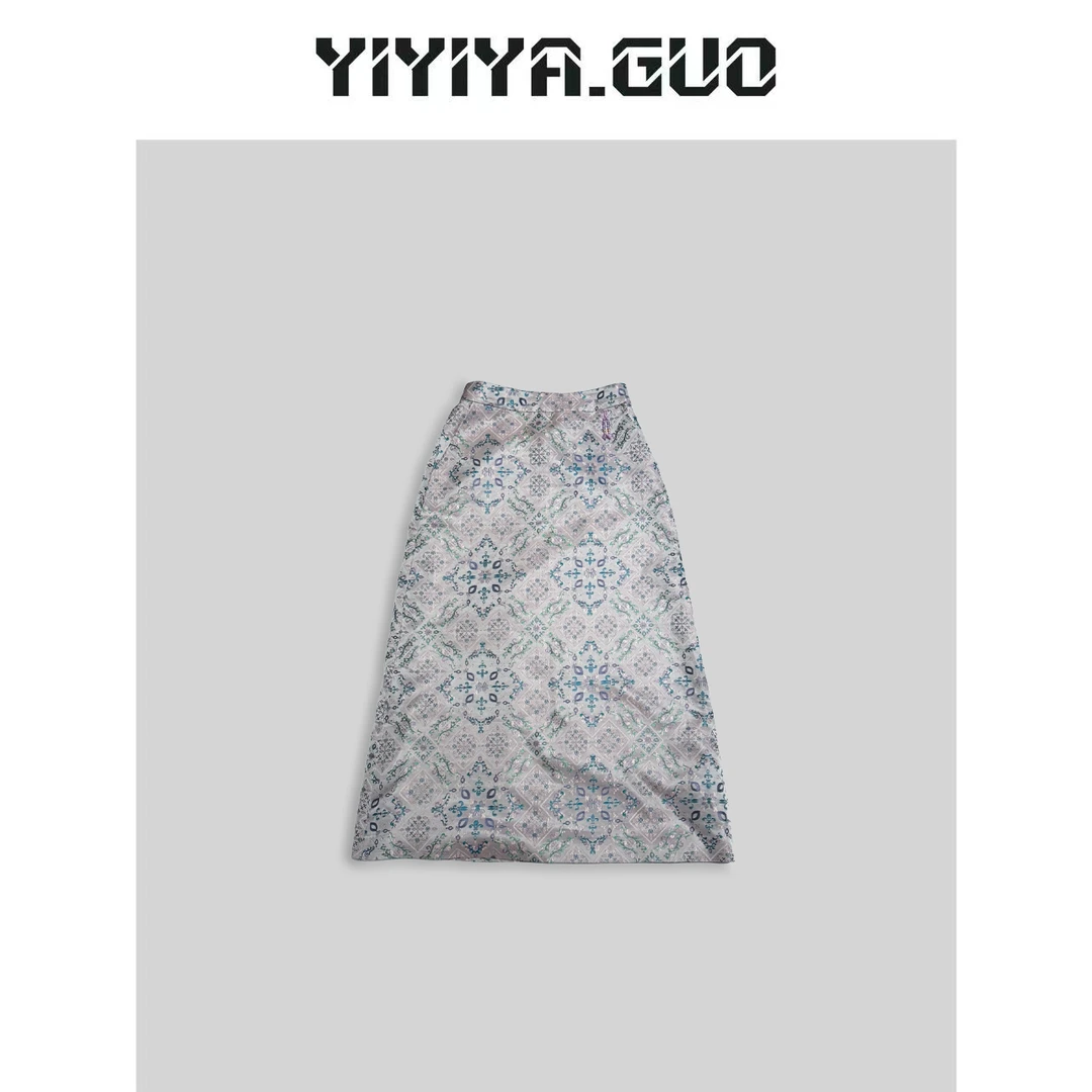 yiyiya.Guo艺艺吖/【遇见宝相花】交织宋锦·蓝色半裙2024683