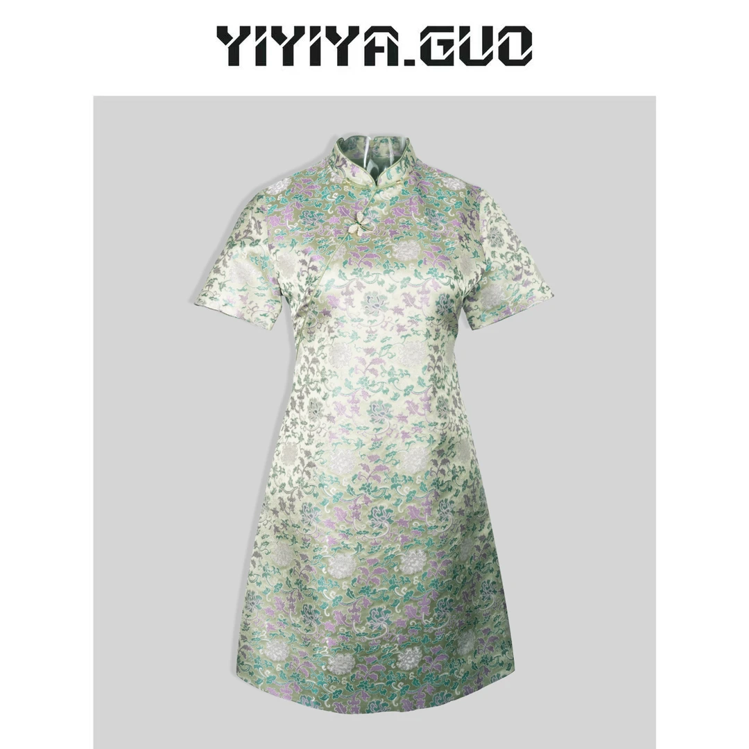 yiyiya.Guo艺艺吖/【蔓草龙纹】绿色短袖连衣裙20241304
