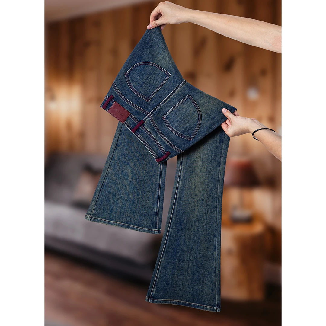 单裤/加绒三针线高品质微喇叭牛仔裤女高腰秋季新款修身显瘦9751