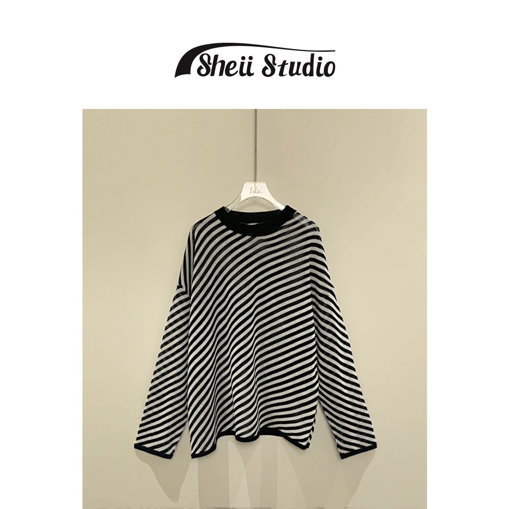 【年中钜惠】买手系列丨莱赛尔天丝亚麻丨条纹长袖针织衫女M3314030