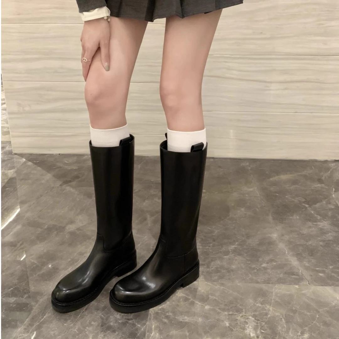 【小曼私服】典藏级~ANN进口小牛皮厚底粗跟中筒骑士靴女E3307129