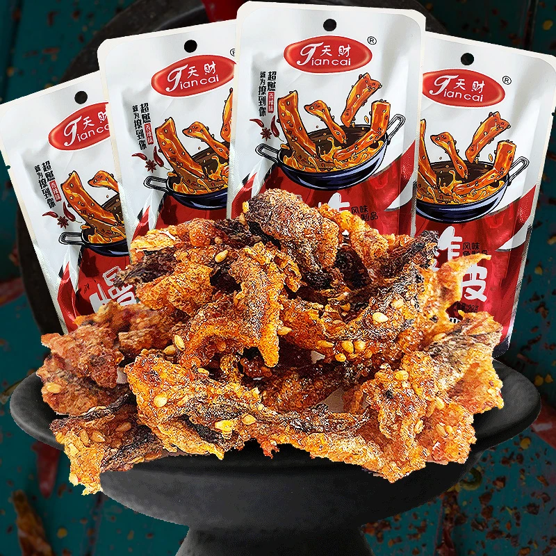 天财食品香辣鱼皮海鱼皮即食鱼皮零食小吃佐餐食品22g装包邮