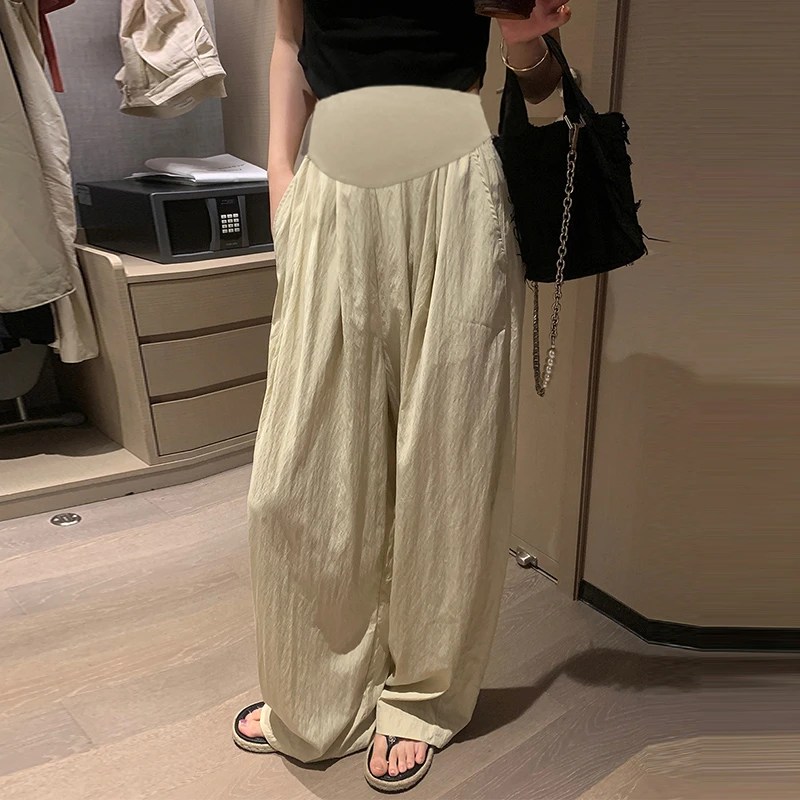 孕妇阔腿裤夏季薄款外穿宽松压褶雪纺休闲直筒裤时尚垂感拖地长裤