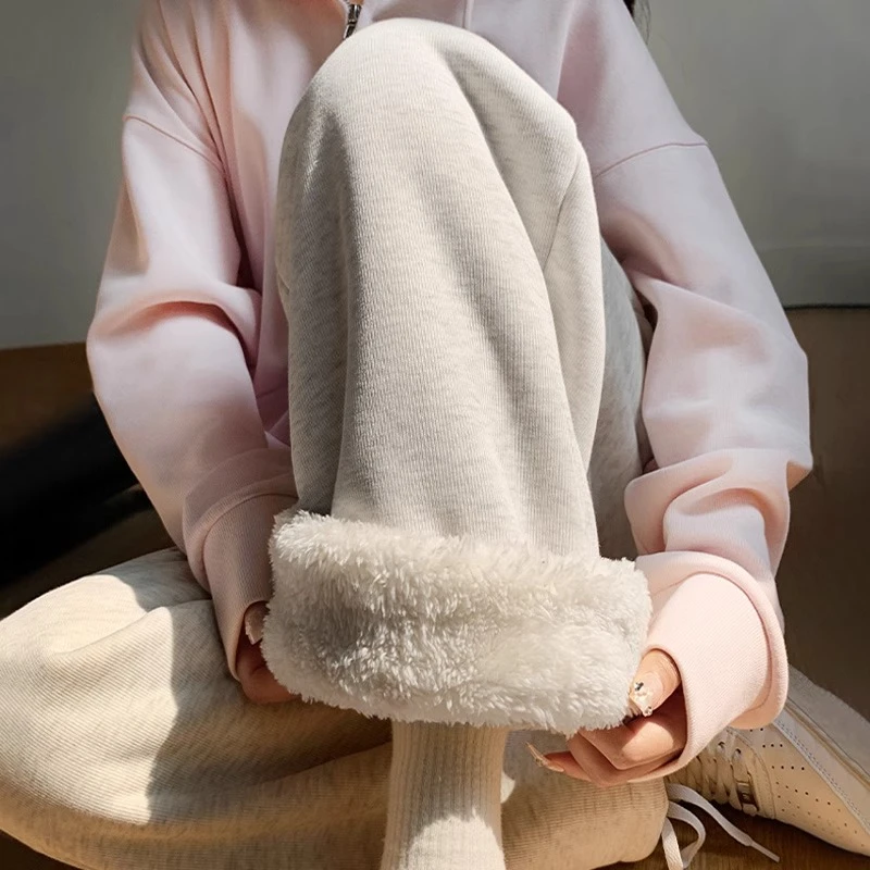 孕妇裤羊羔绒运动裤秋冬宽松束脚棉裤加绒加厚阔腿裤直筒休闲卫裤