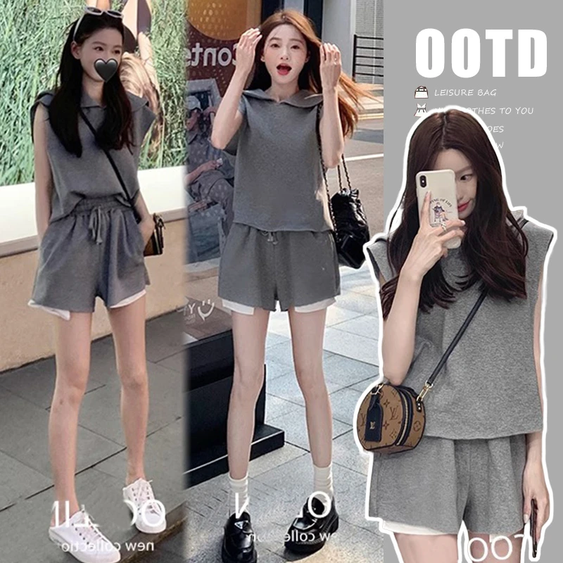 孕妇装夏装套装新款薄款宽松翻领短袖运动休闲洋气两件套减龄外穿