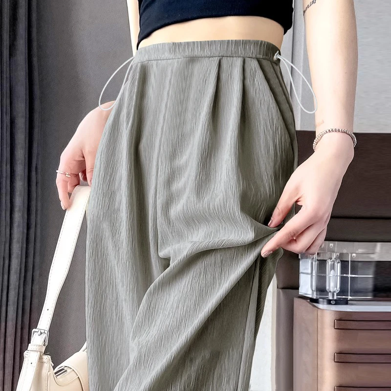孕妇裤子夏季2025新款薄款外穿休闲小个子肌理感裤休闲阔腿长裤女