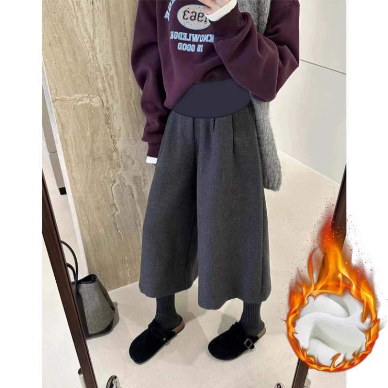 孕妇裤子秋冬季加绒加厚保暖八分裤外穿托腹时髦冬装大阔腿裤休闲