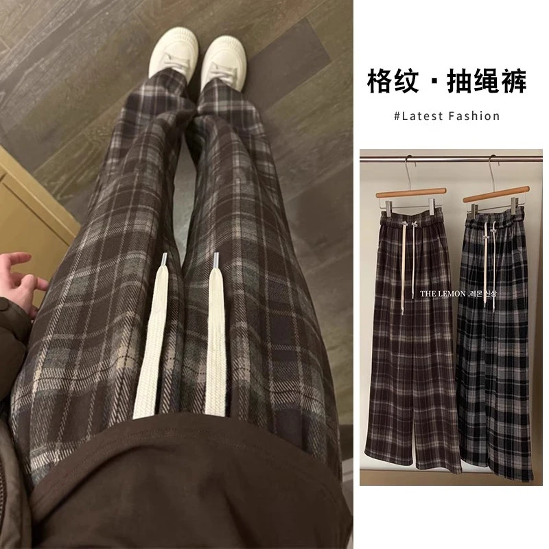 孕妇裤春秋款外穿2025新款复古休闲毛呢阔腿裤直筒长裤秋冬季裤子