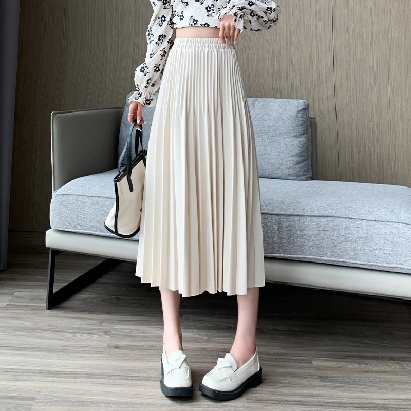 一体双重压褶百褶半身裙2024秋冬新品女装高腰中长款A字百褶裙子
