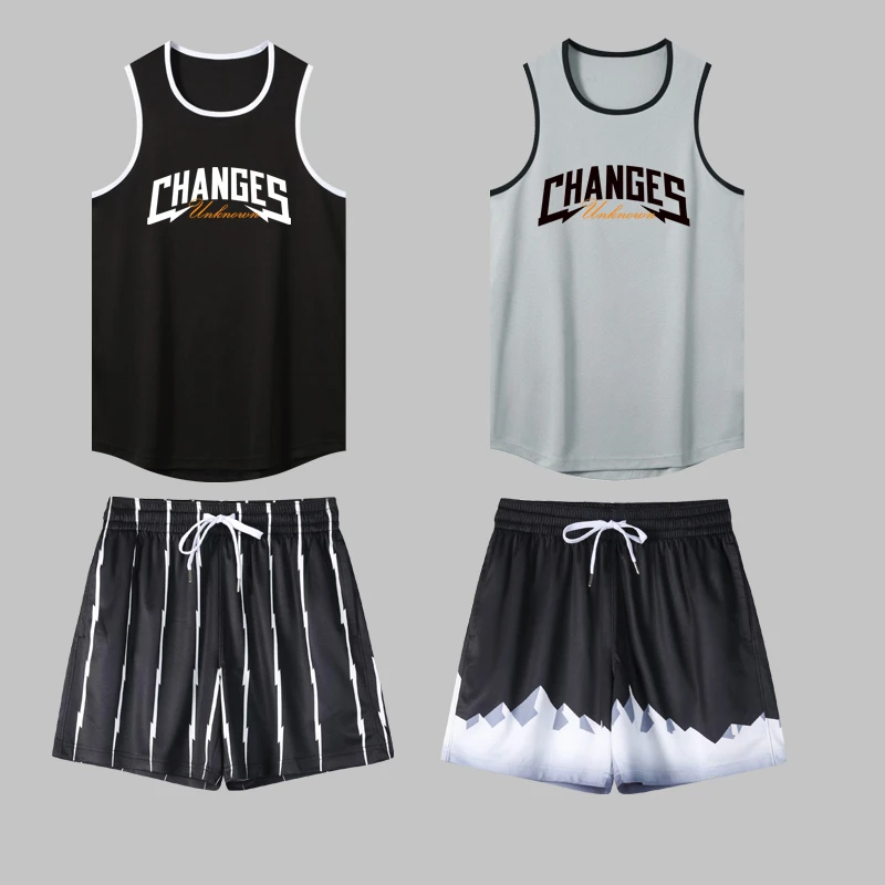 美式混搭运动套装速干健身跑步休闲宽松跑步无袖训练背心四分球裤