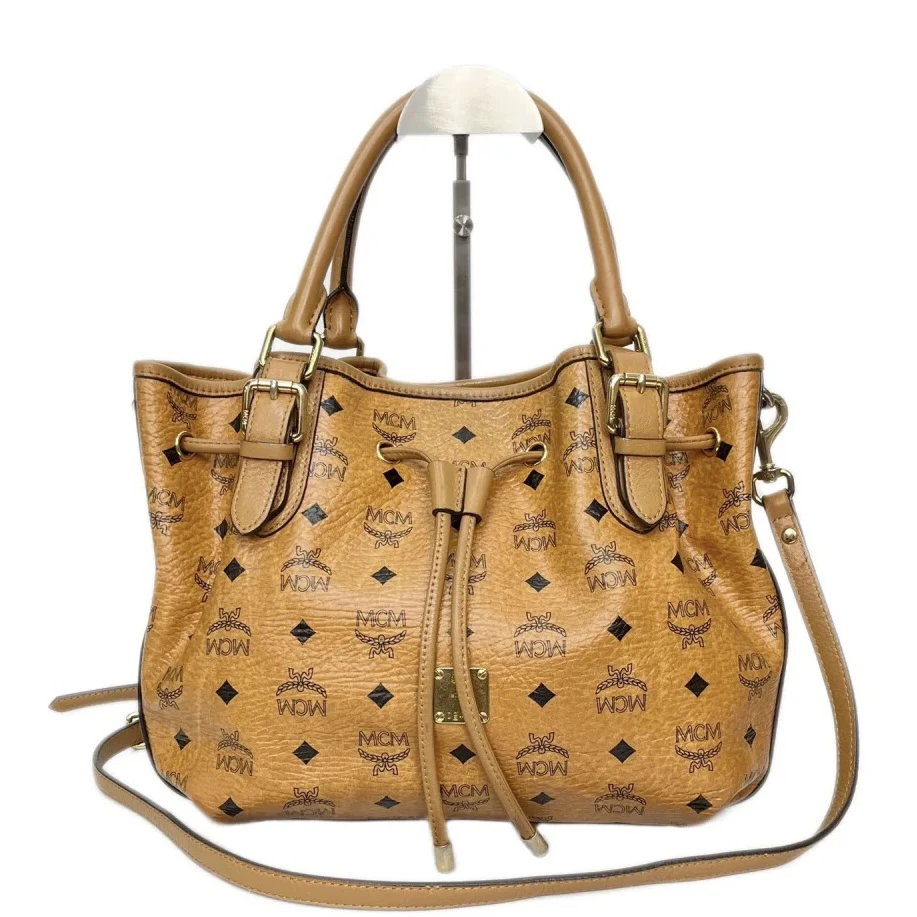 95新 MCM MCM干邑色肩带款购物袋中号棕色肩带单肩包斜挎包32673