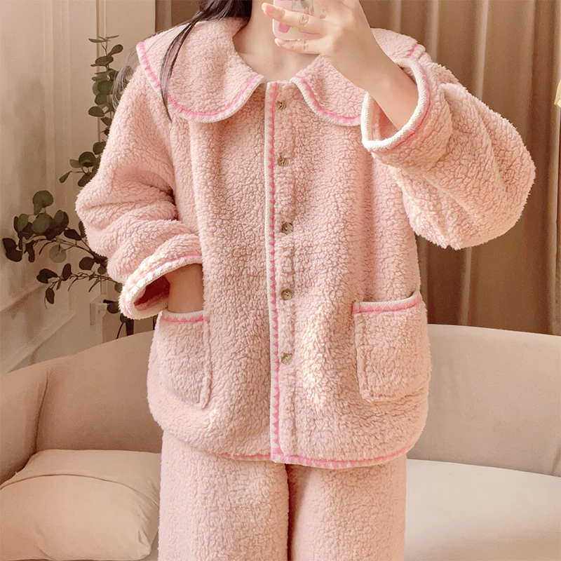[5584厚绒] 泡泡绒睡衣长袖秋冬加厚冬季家居服套装甜美大码