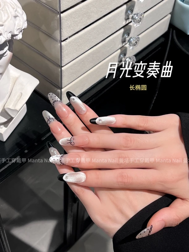 月光变奏曲｜猫眼蝴蝶结纯手工穿戴甲ins风时尚
