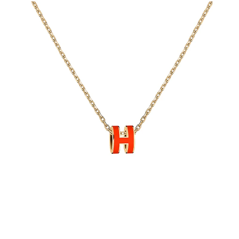 未使用 Hermes/爱马仕 POP项链 橘金mini椭圆立体H吊坠项链