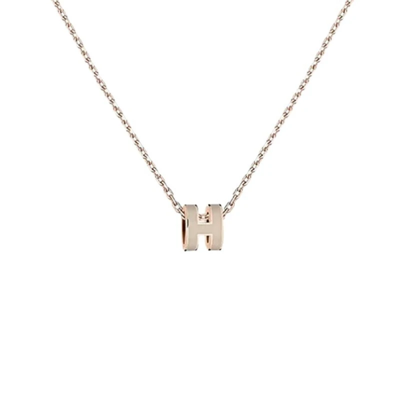 未使用 Hermes/爱马仕 奶茶灰玫瑰金迷你项链mini  H吊坠