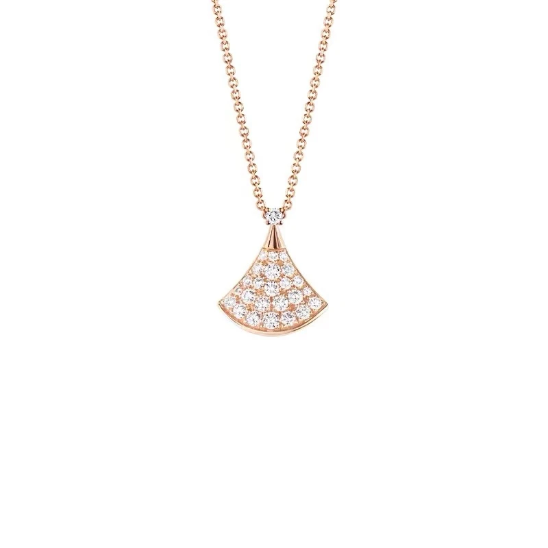 99新 BVLGARI/宝格丽 Divas玫瑰金 时尚满钻小裙子扇子项链