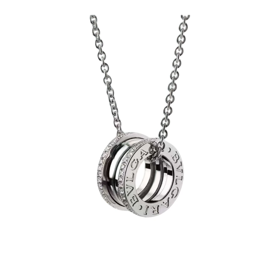 99新 BVLGARI/宝格丽 经典时尚简约镶钻白金边钻弹簧项链