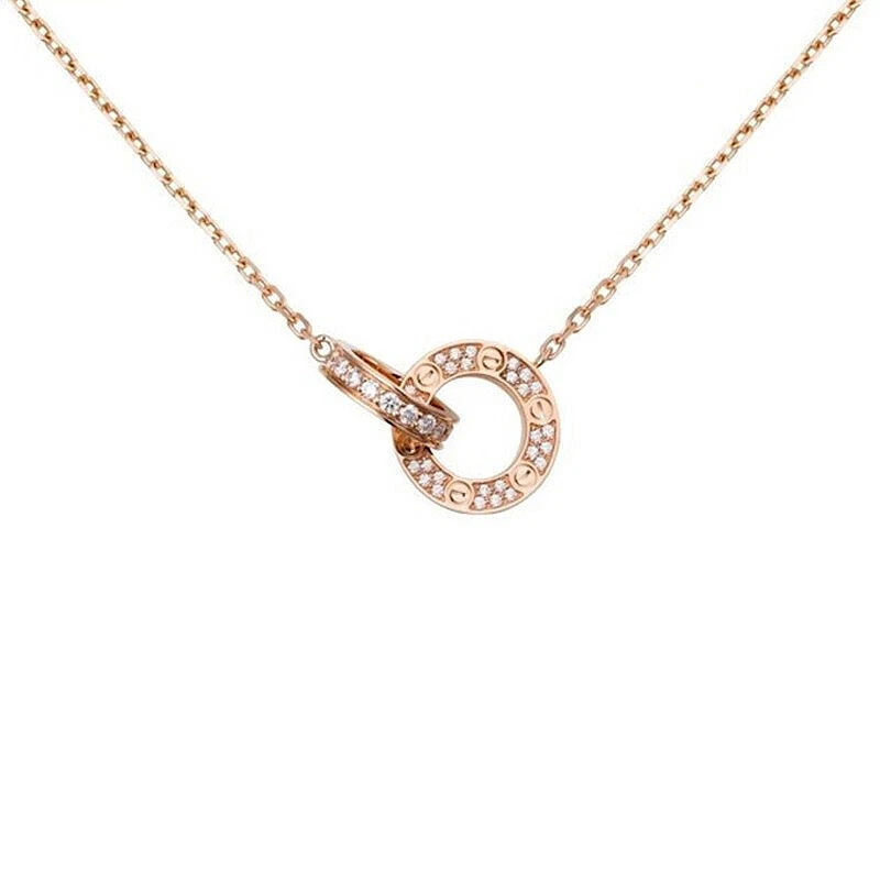 99新 Cartier/卡地亚 项链 LOVE系列  双环满钻项链环环相扣