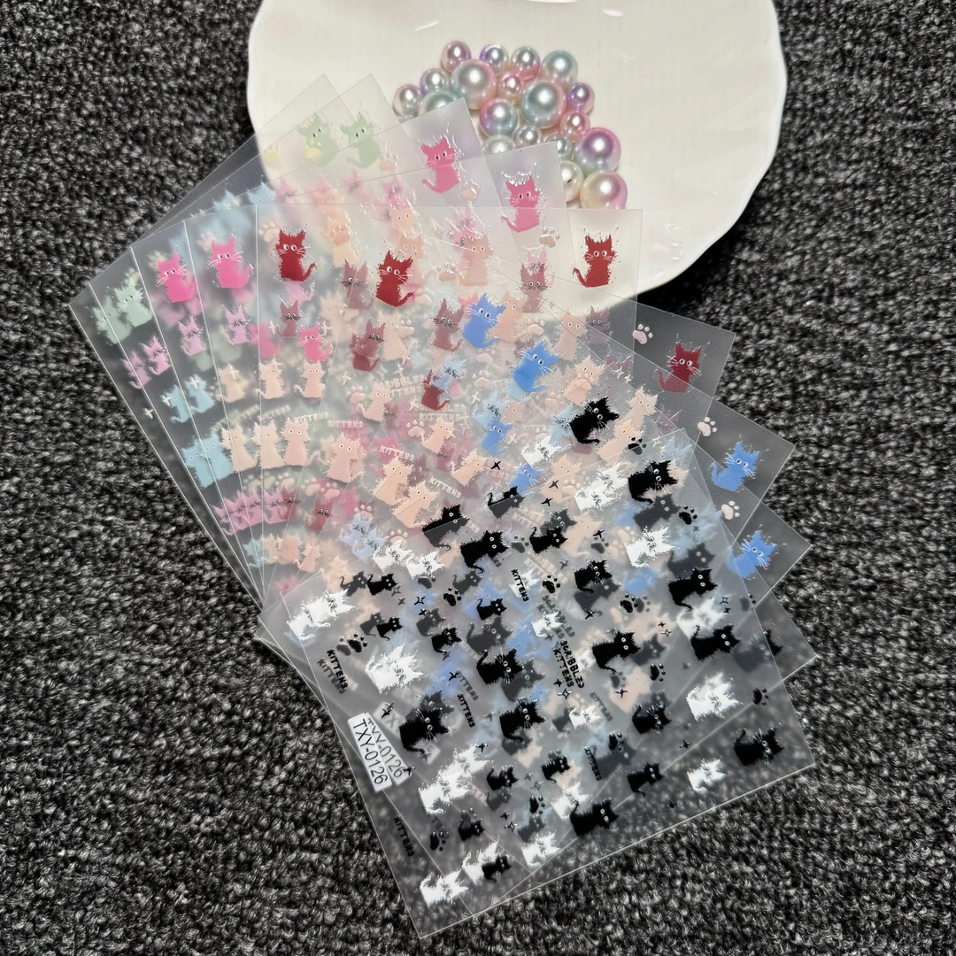【10张炸毛猫】女款手工白色小熊可爱日系磨砂卡通美甲贴纸指尖工艺