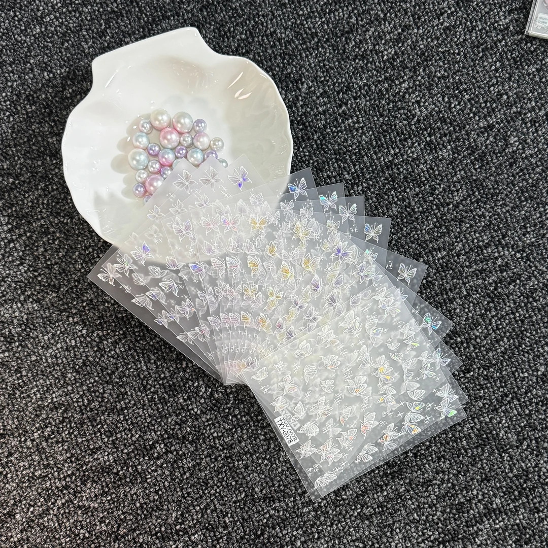 【光影蝴蝶12张】可爱蕾丝白色迷你彩色日系混搭混合装微钻美甲贴纸