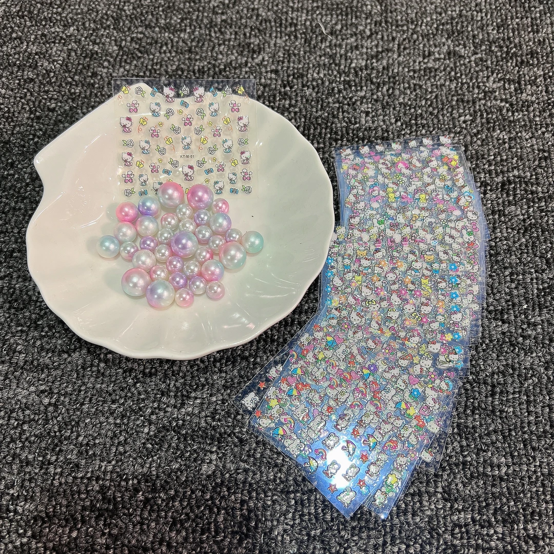 【KT小猫】女款套盒冰透马卡龙混搭炫彩混合装人鱼珠夏日款美甲贴纸