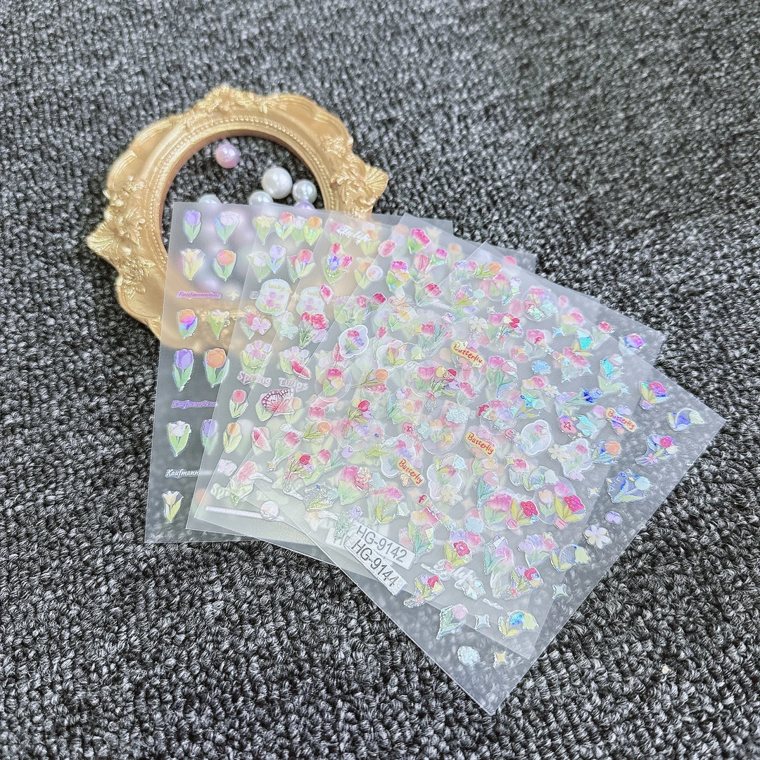 限定郁金香5张女款手工白色日系磨砂卡通混搭混合装小熊美甲贴纸