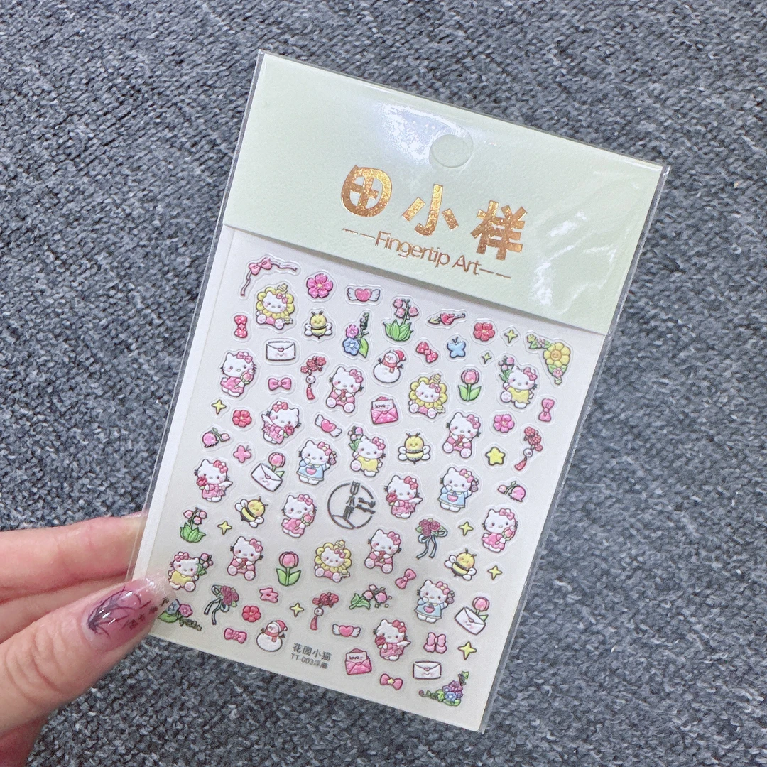 【3张】TT-003美甲贴纸女款小熊可爱复古字母日系卡通工艺蕾丝ins风