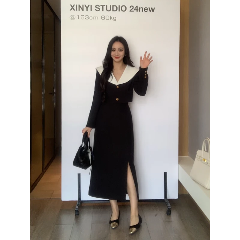 XINYI【伦敦诗集】秋季海军领外套+高腰半裙显瘦两件套X624A11913