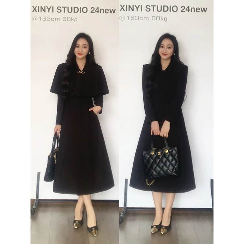 XINYI【英伦公社】秋季斗篷+羽绒大衣女显瘦气质两件套X624A16160