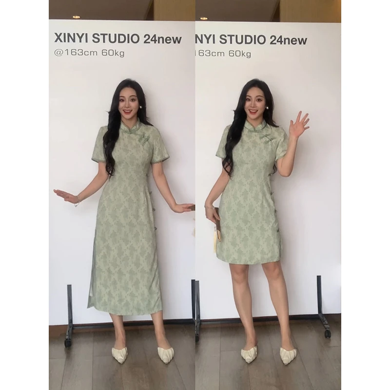 XINYI【民国佳人】夏季国风剪花连衣裙收腰显瘦气质裙X624Q04205