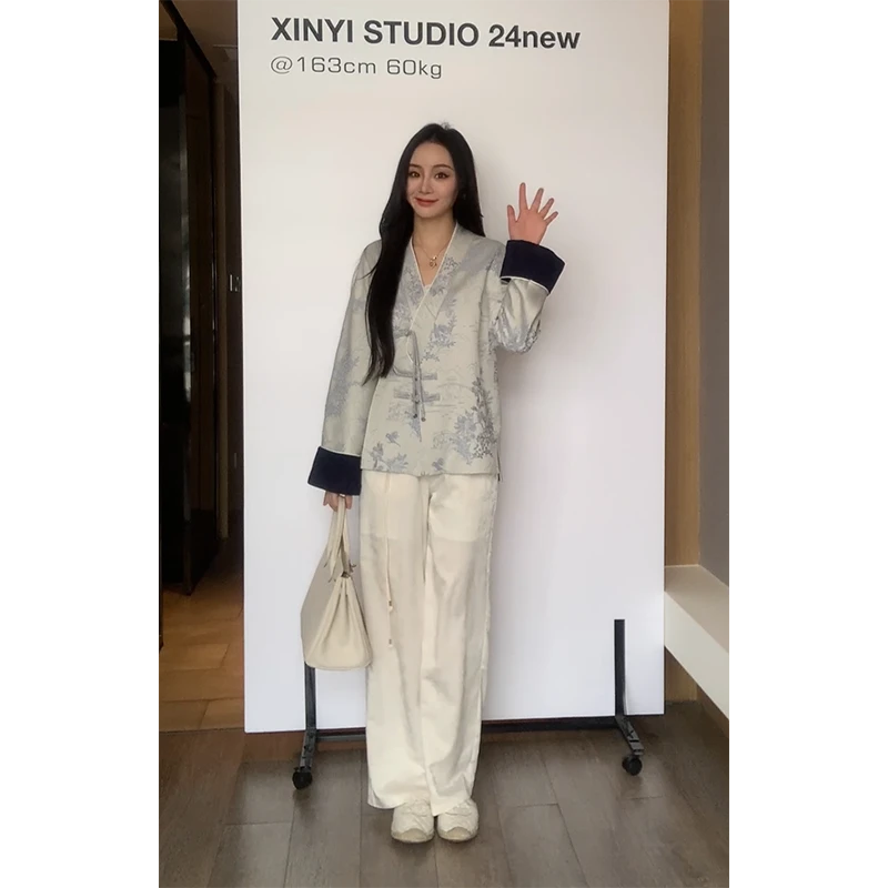 XINYI【兰亭风月】春季国风青花瓷提花外套女显瘦百搭X624T01367