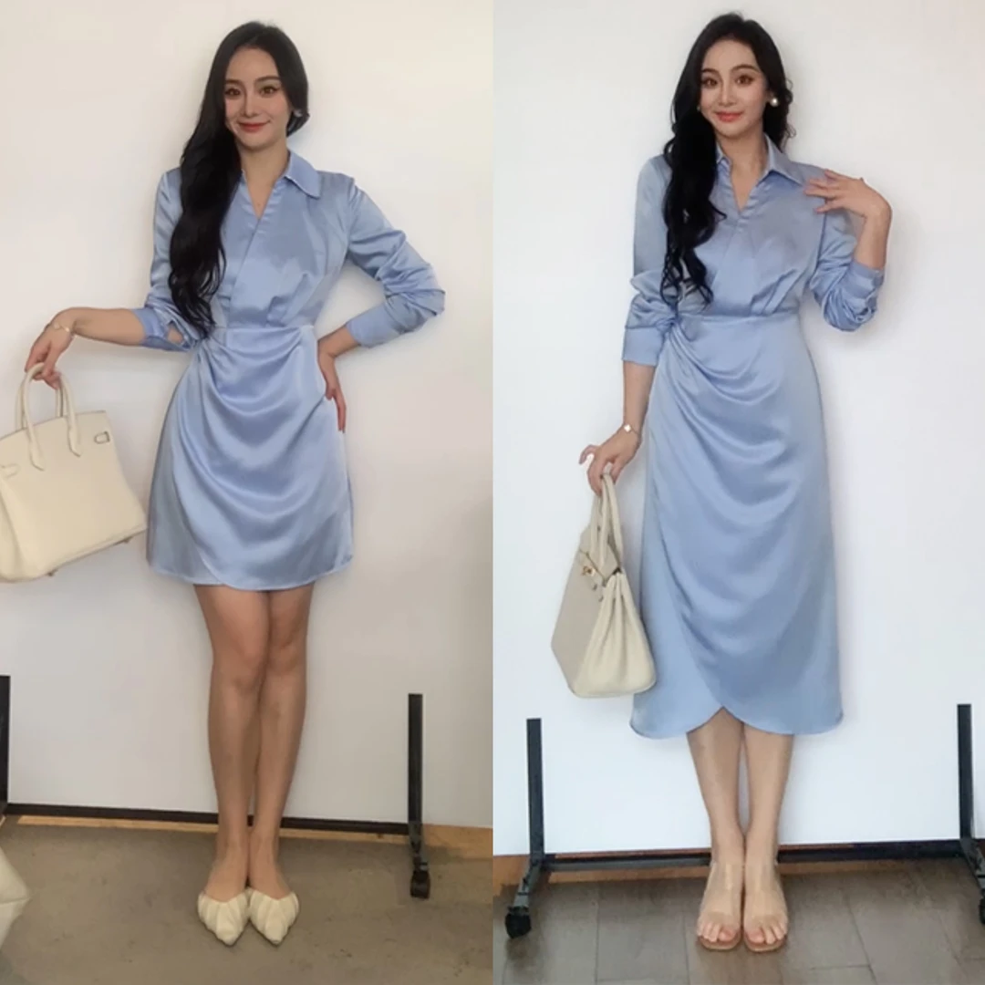 XINYI【摇曳星光】春季缎面连衣裙收腰显瘦X624Q00208/X624Q01068