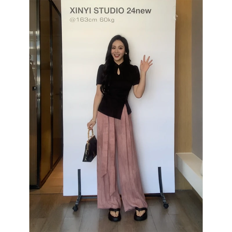 XINYI【清风小调】夏季国风提花小衫女收腰显瘦百搭X624C04380