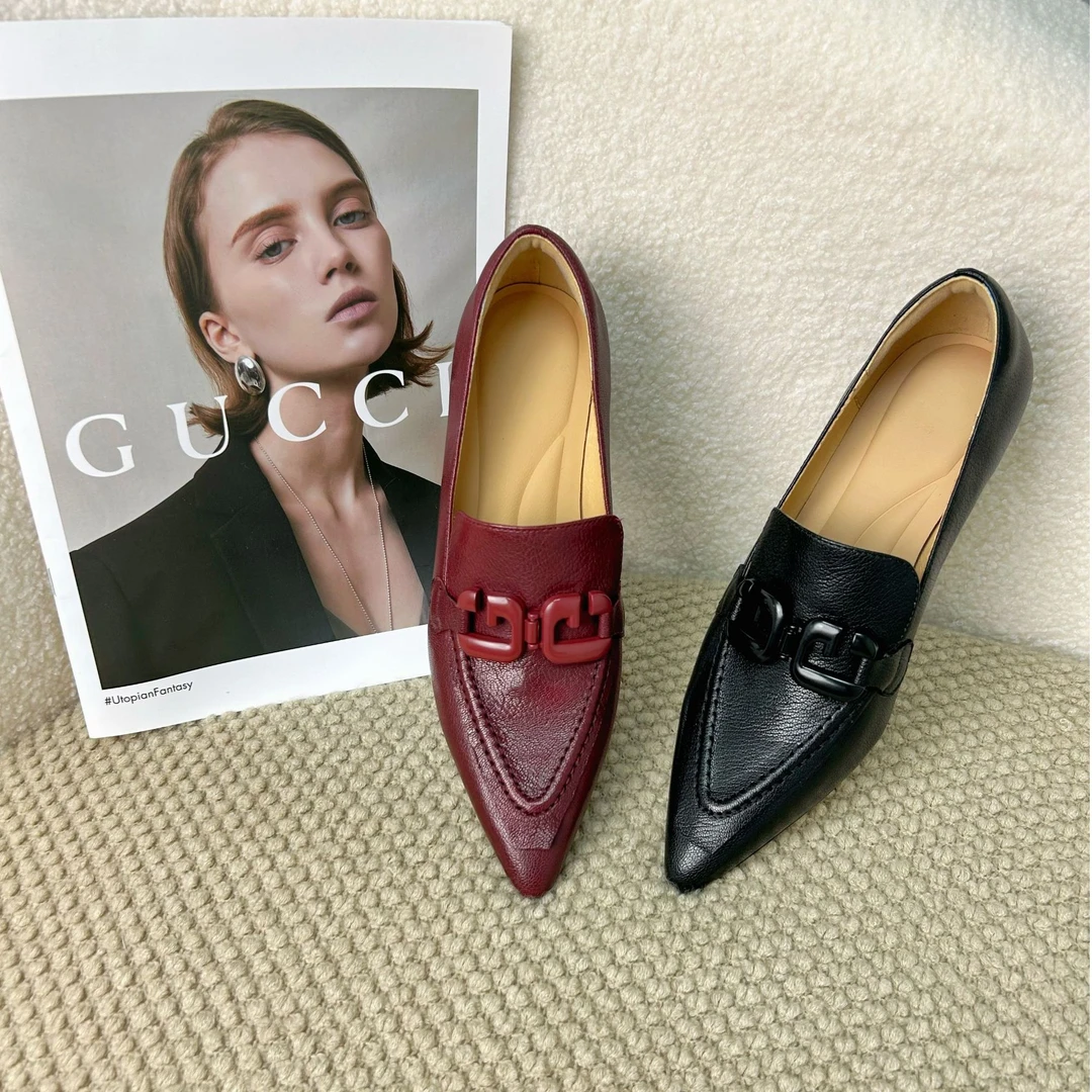 2024秋季新款 尖头马衔扣编织中跟百搭气质深口单鞋女S119-L17