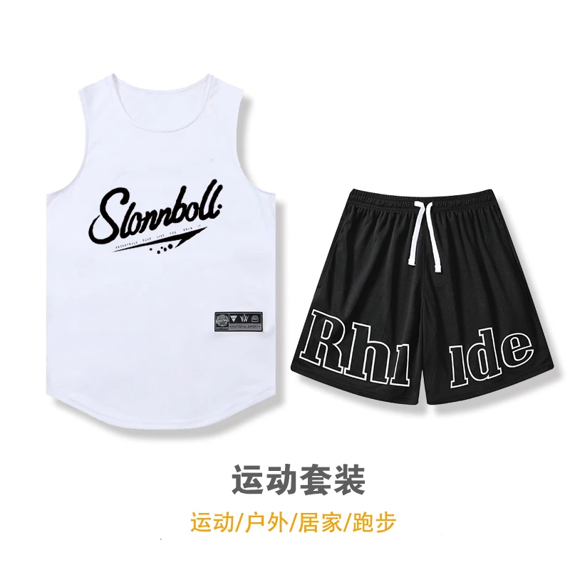 速干运动套装清凉跑步服男女夏季背心户外宽松潮流字母短裤篮球服