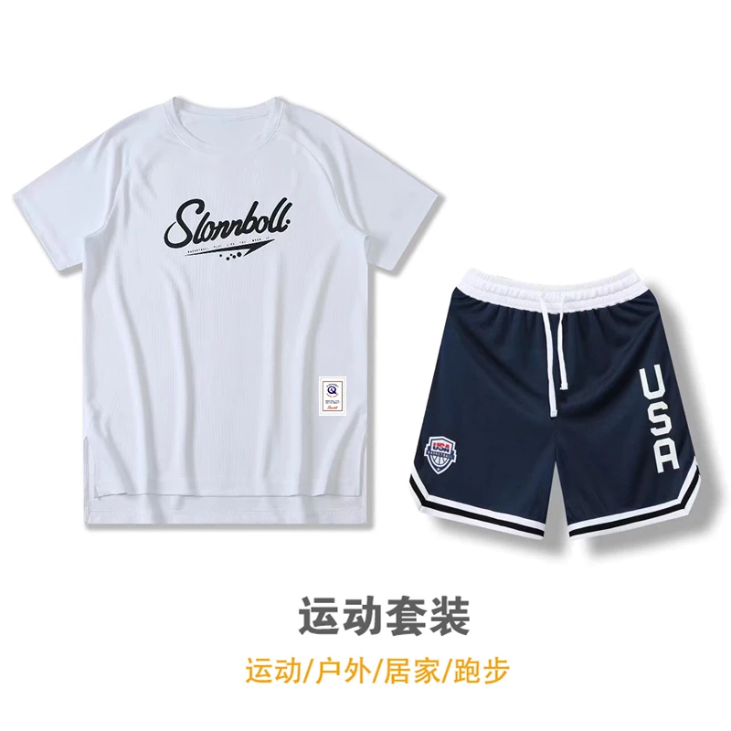 运动套装短袖美式篮球服休闲运动宽松速干T恤大码透气男投篮服夏