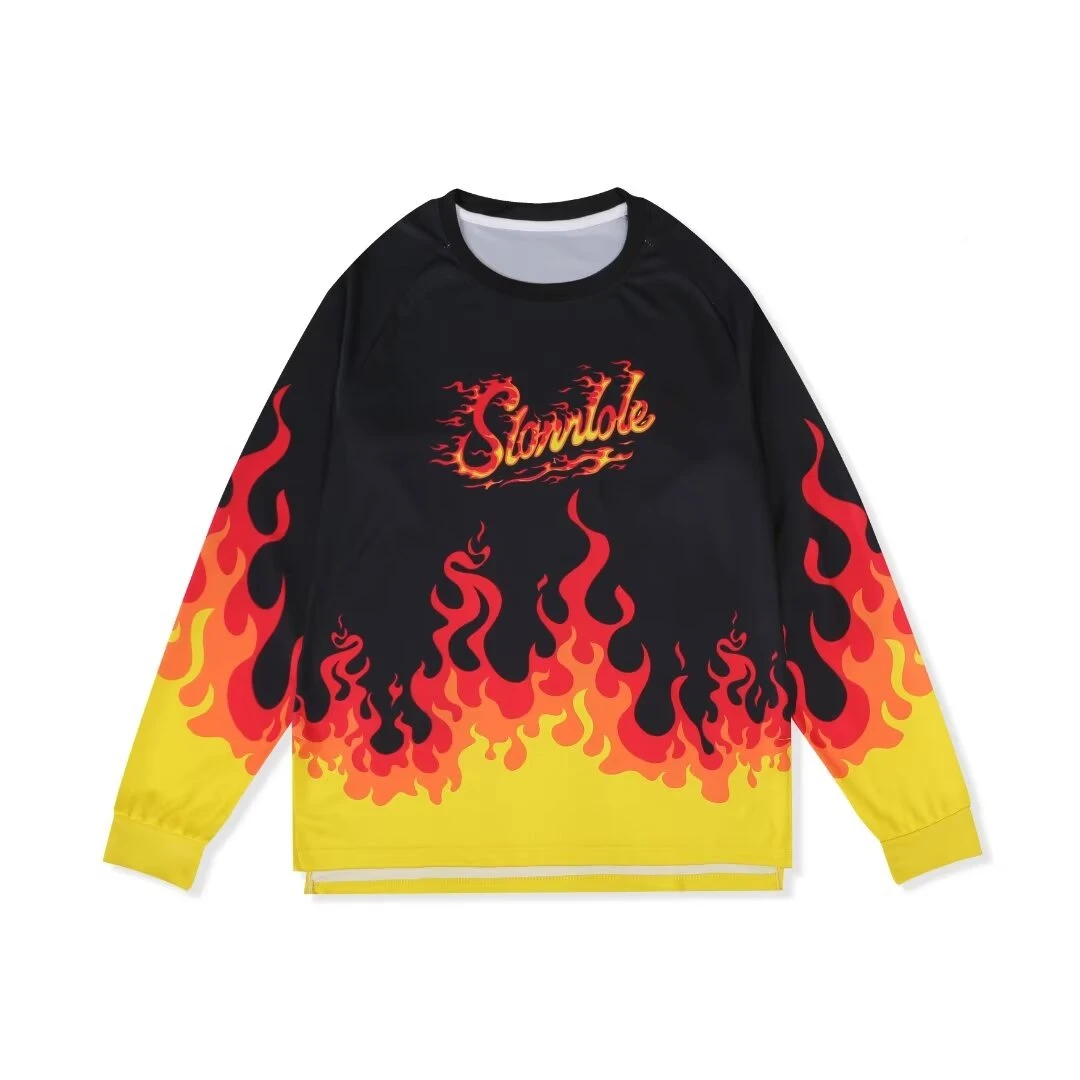 机车火焰速干长袖运动T恤美式投篮服户外跑步运动健身篮球服秋冬